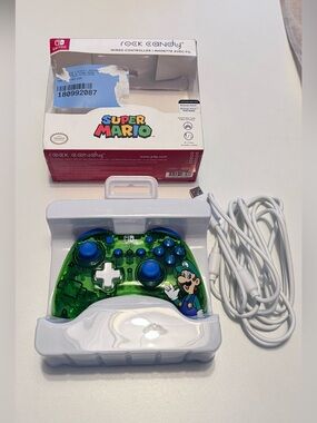 New - Rock & Candy Super Mario Wired Controller in  Transparent Green